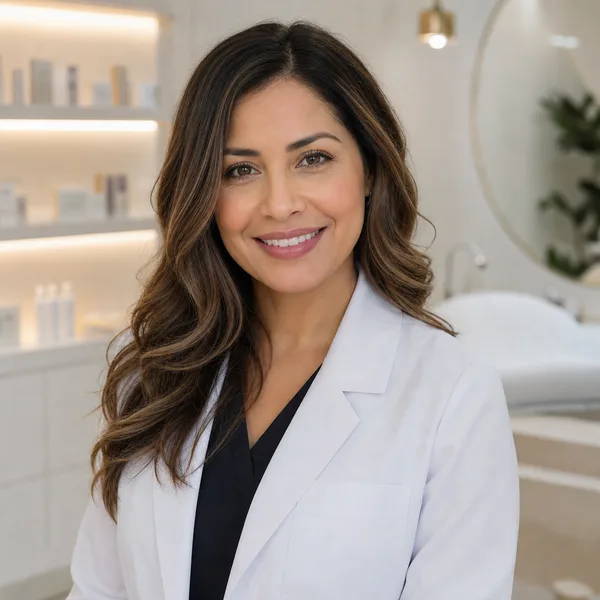 Portrait of a medical aesthetician in a white clinic coat