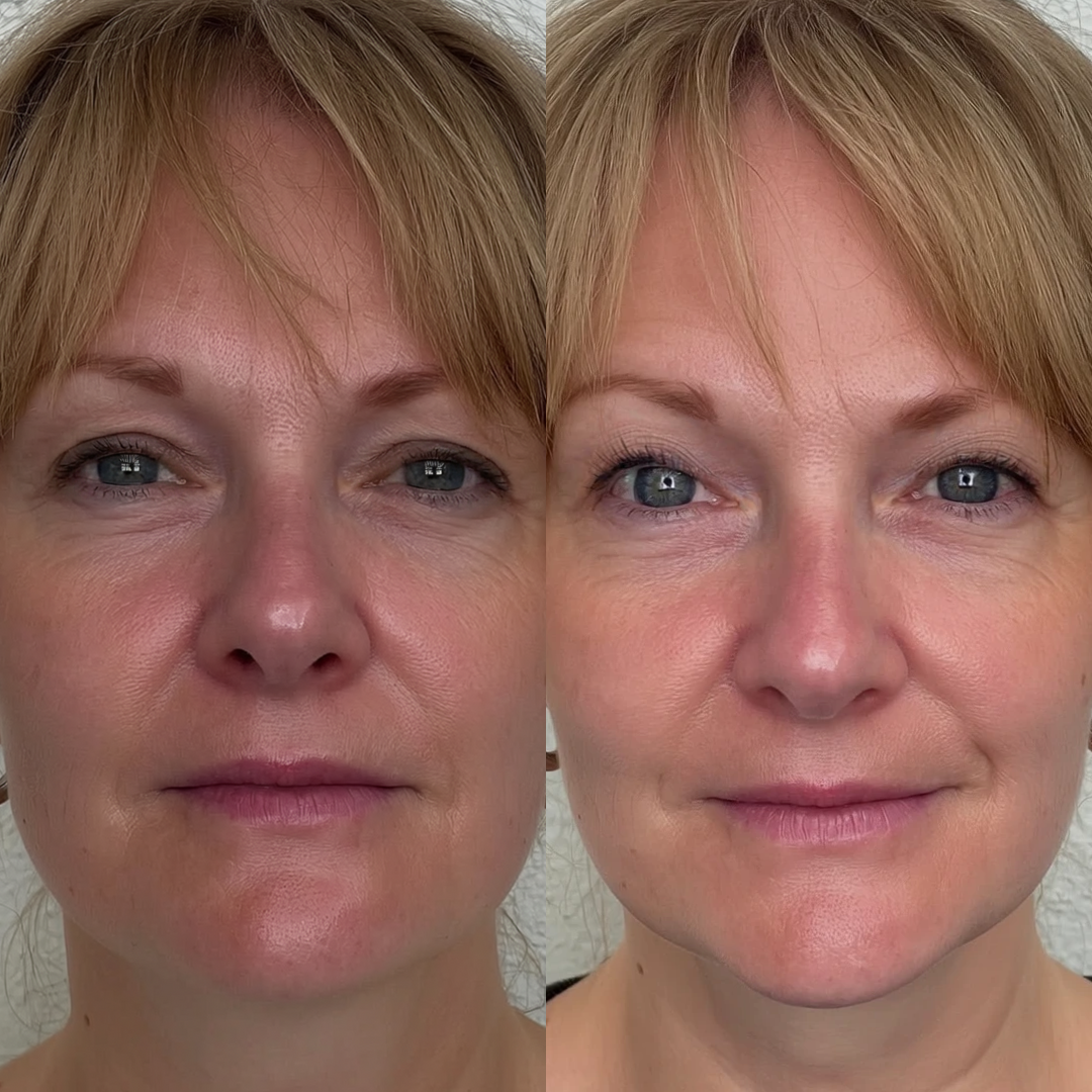 Botanique Paris customer before and after photo showing hooded upper eyelids looking visibly lifted